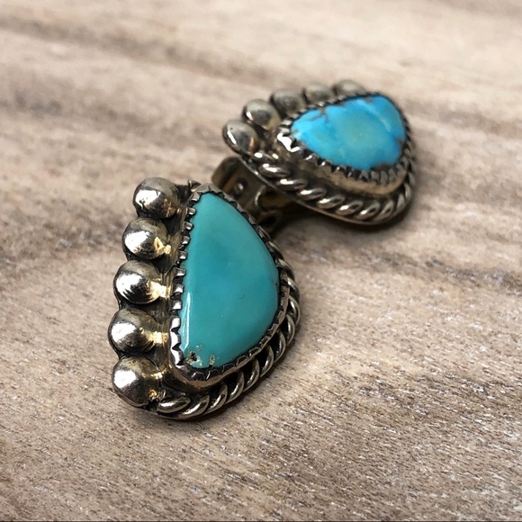Vintage clip on Sterling Silve &turquoise earrings - Picture 4 of 8